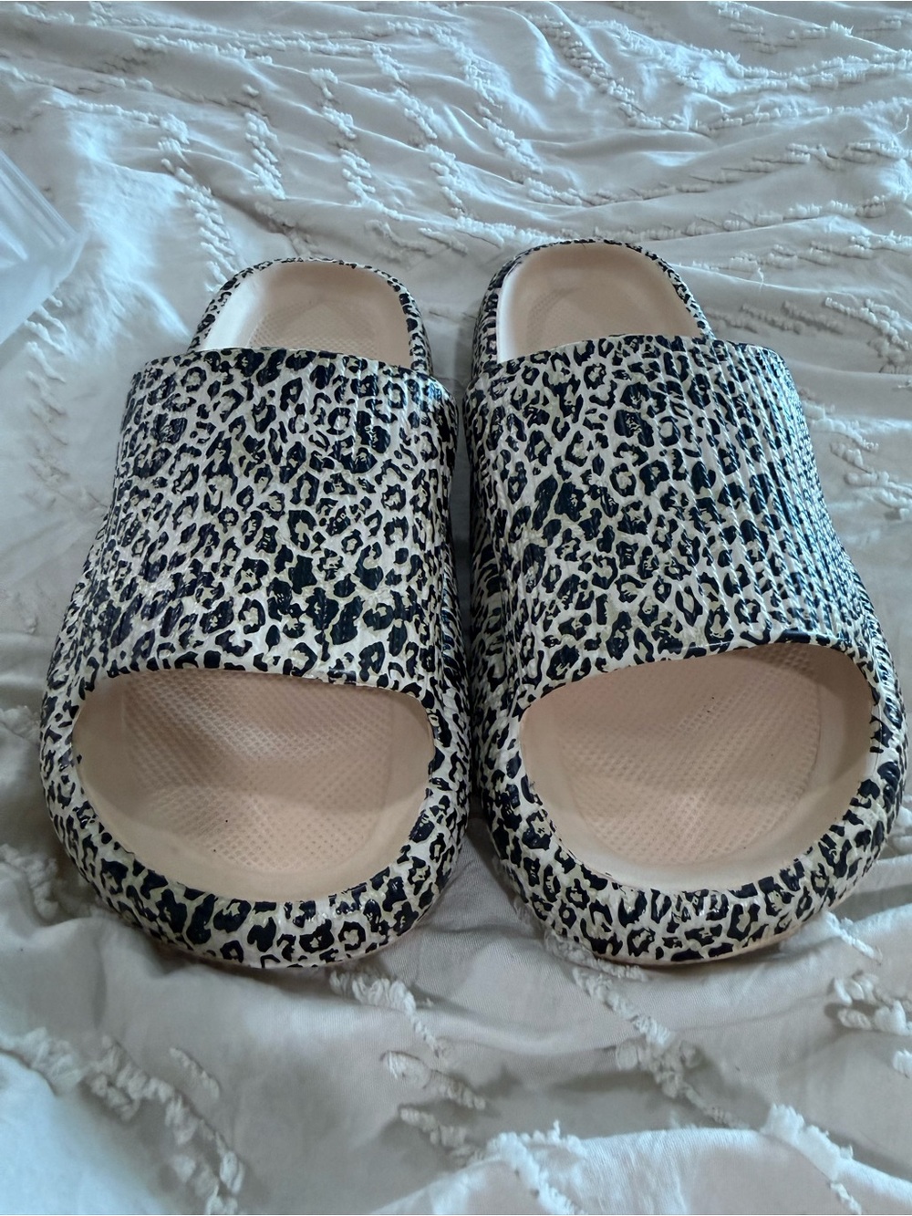 Cloudies Leopard Print Slide Sandals for Women - Beige/Black
